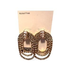Gorgeous Nordstrom Gold-Tone Crystal Oval Hoop Drop Earrings, Nickle-Free, NWT